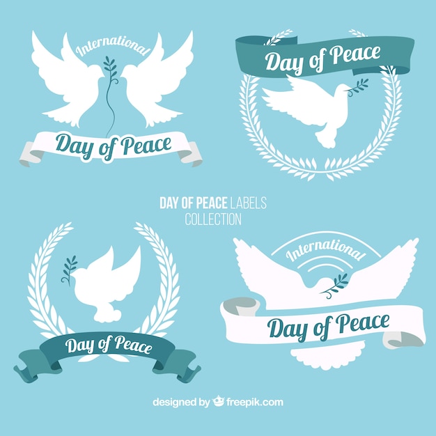 Peace day beautiful badges with dove