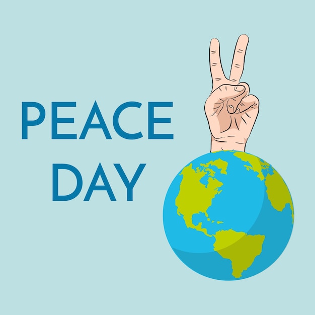Vettore concetto di giorno della pace 21 settembre giornata internazionale della pace gesto delle mani simbolo di due dita illustrazione vettoriale design piatto mano isolata su sfondo bianco