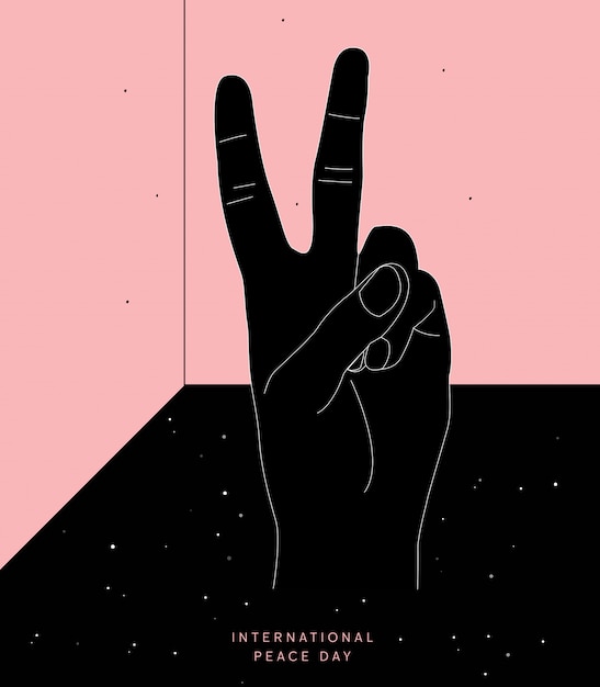 Vector peace day hand with universe inside