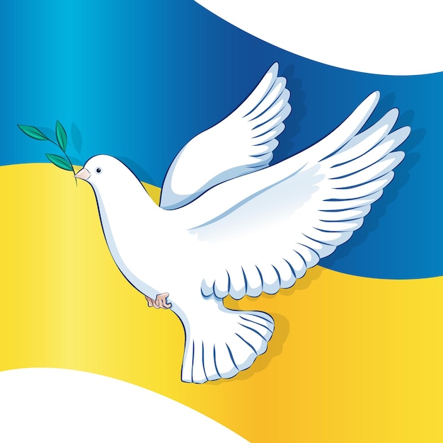 Peace dove on the background of the flag of Ukraine Symbol of peace and freedom support for Ukraine