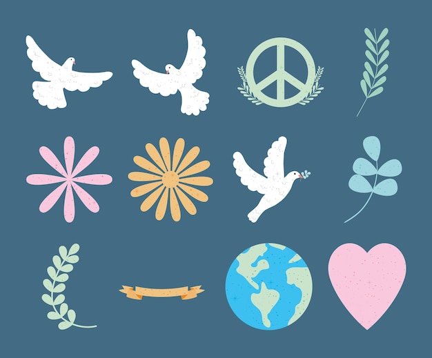 Peace and earth symbols set