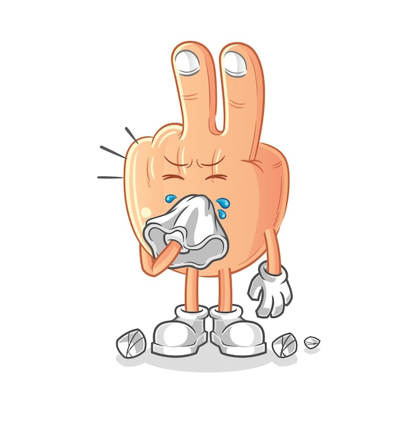 Peace finger blowing nose character cartoon mascot vector