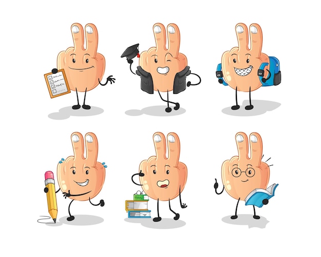 Vector peace finger education set character cartoon mascot vector