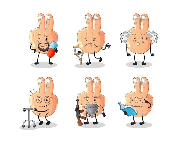 Vector peace finger elderly character cartoon mascot vector