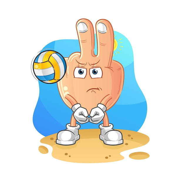 Peace finger play volleyball mascot cartoon vector