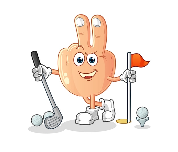 Peace finger playing golf vector cartoon character