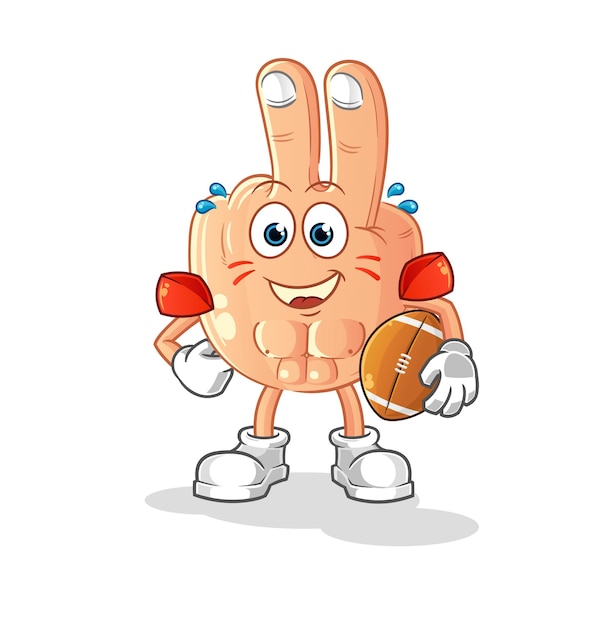 Peace finger playing rugby character cartoon mascot vector