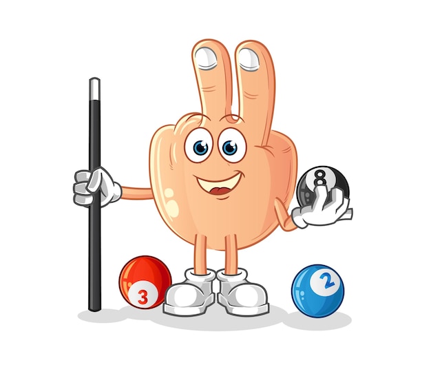 Peace finger plays billiard character cartoon mascot vector