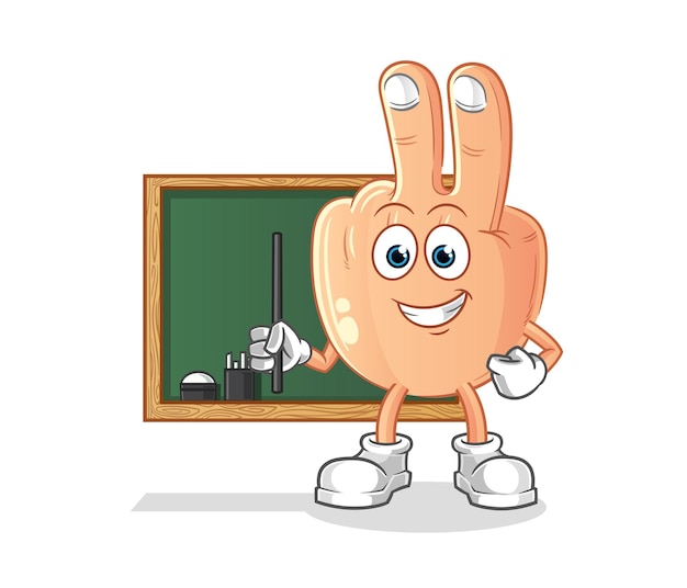 Peace finger teacher vector cartoon character