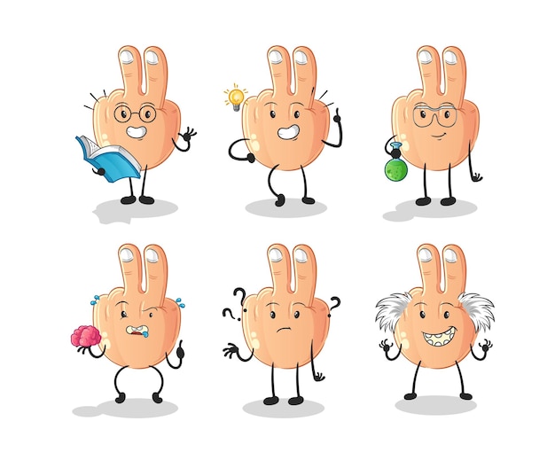 Vector peace finger thinking group character cartoon mascot vector