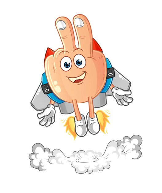 Peace finger with jetpack mascot cartoon vector