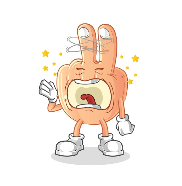 Peace finger yawn character cartoon mascot vector