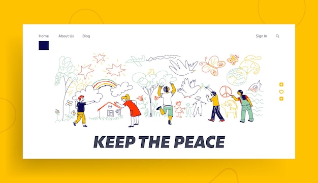 Peace or international children day landing page template.