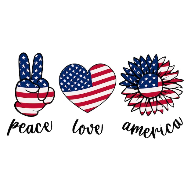 Vector peace love america patriotic design patriotic symbols with stars and stripes independence day