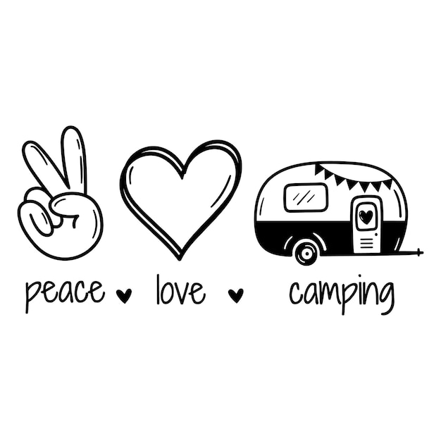 Vector peace love camping camping motivating words camping vector quotes