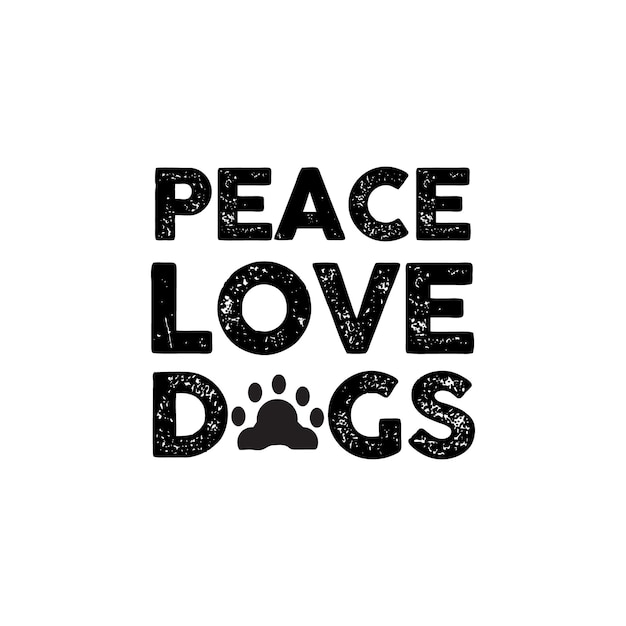 Illustrazione di peace love dogs con frasi divertenti o citazioni ispiratrici disegnate a mano