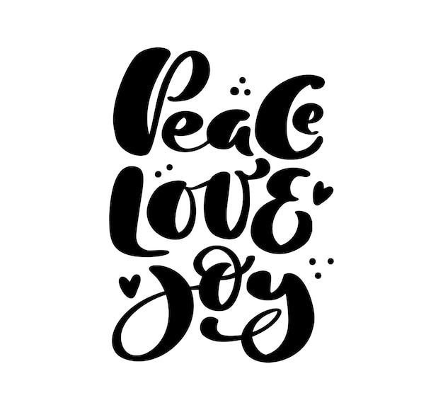 Peace Love Joy vector hand lettering positive calligraphy quote text to Christmas holiday design