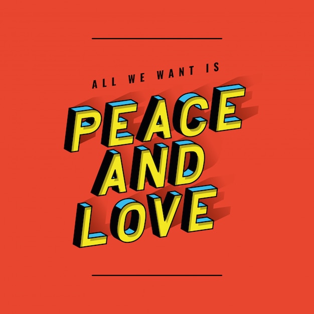 Peace and love lettering design, typography retro and comic theme illustration