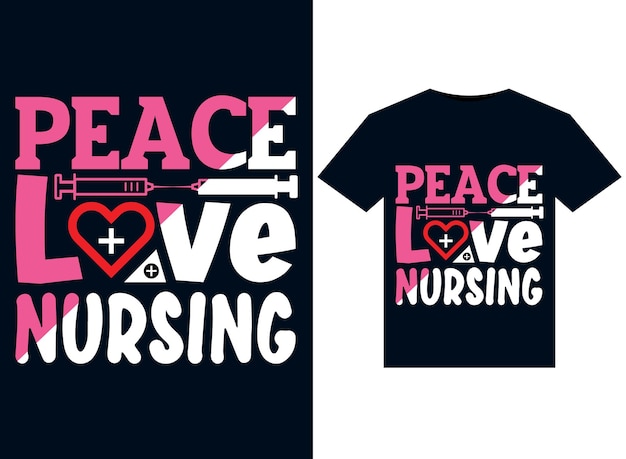 印刷対応 t シャツ デザイン用の peace love nursing イラスト