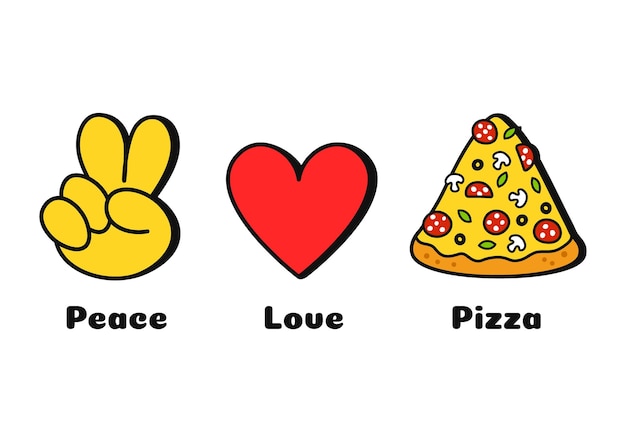 Stampa del concetto di pizza peace love per tshirt