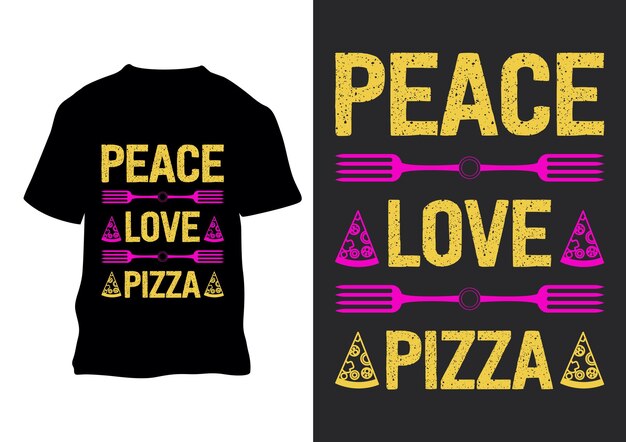 평화 사랑 피자 복고풍 빈티지 티셔츠 디자인