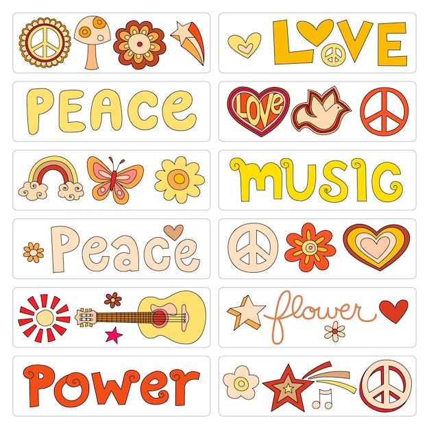 Vector peace and love set