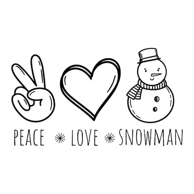 Peace Love Snowman Merry Christmas Christmas New Year quote Vector Christmas illustration