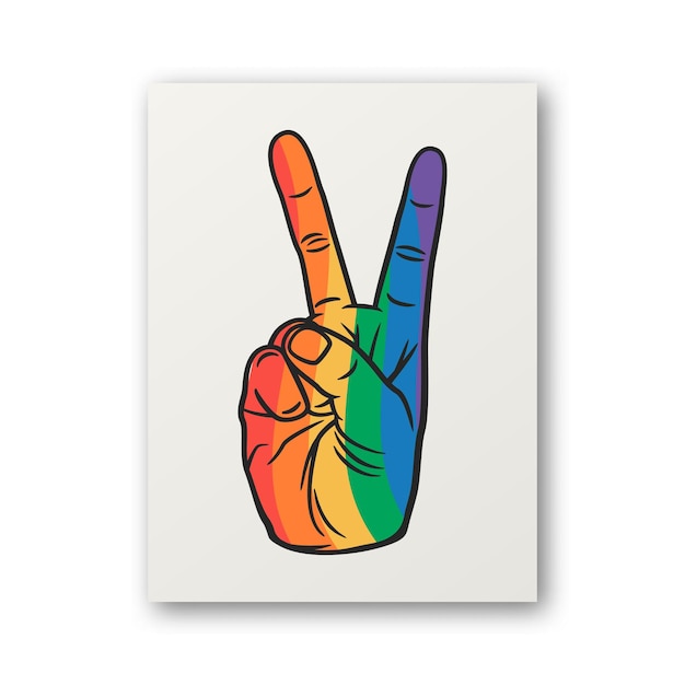 Vector peace sign peace hand gesture vector design for tshirt plackard print pride month concept typography qute with lgbt rainbow transgender flag lgbt gays lesbians fight for human rights