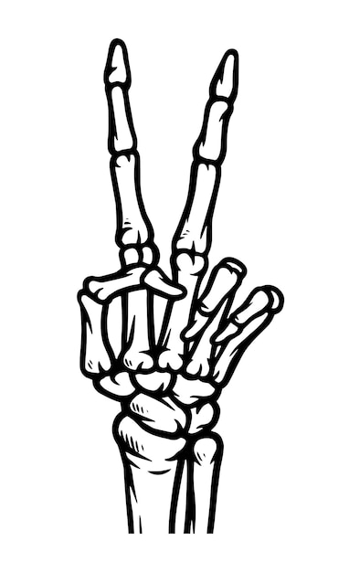 Vettore illustrazione della linea della mano dello scheletro del segno della pace