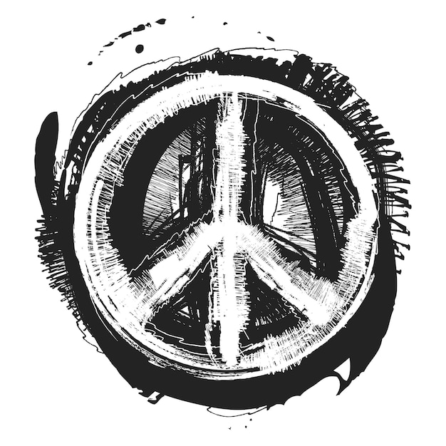 Peace sign symbol brush hand drawn Grunge painted symbol of peace