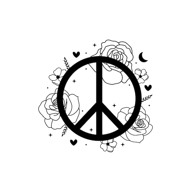 Vector peace sign with flowers and stars