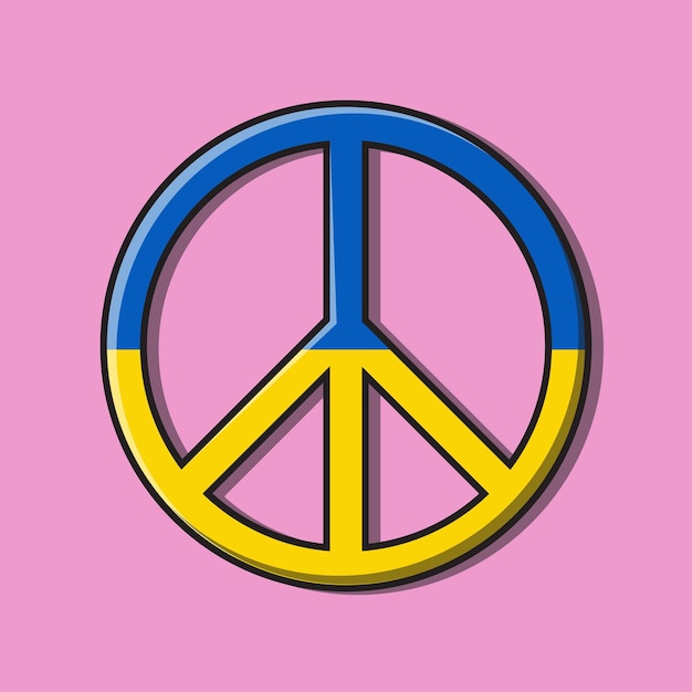 peace sign with ukraine flag flat cartoon design