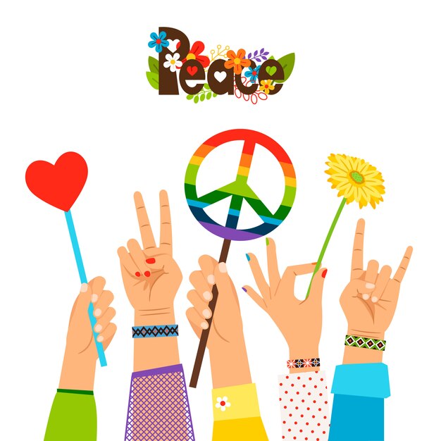 Peace signs in hands colored 