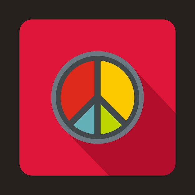 Peace symbol icon in flat style on a crimson background