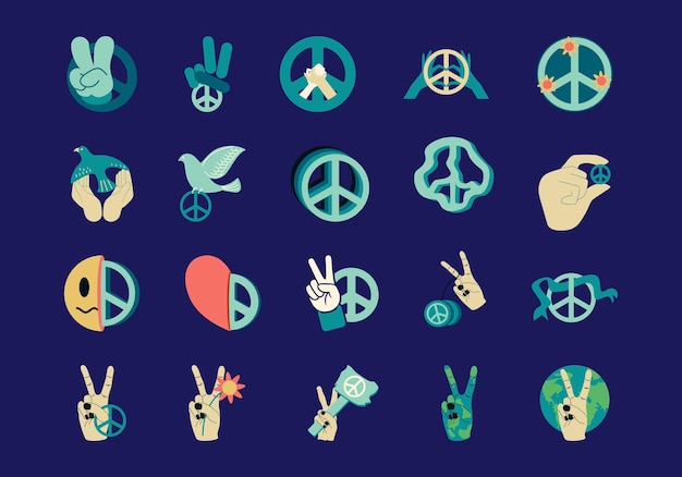 Peace symbol sticker element set