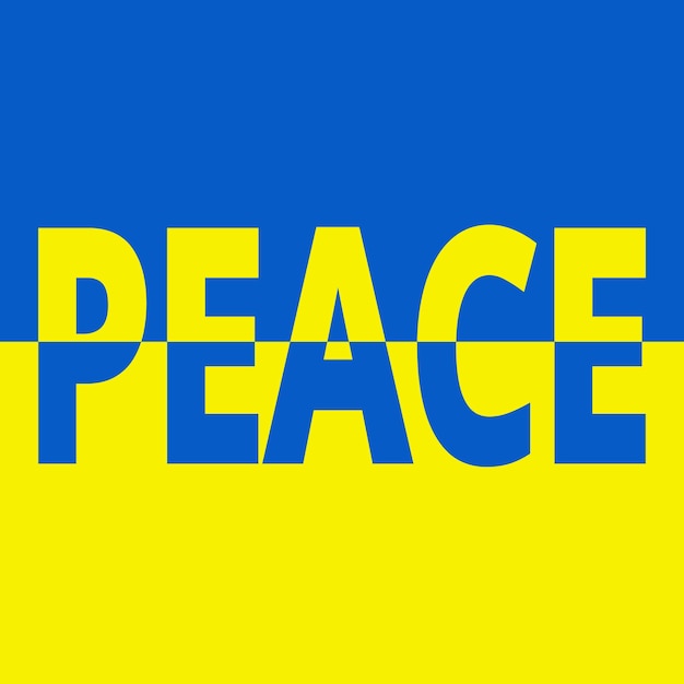 Peace text with flag of Ukraine poster Stop war in Ukraine vector illustration