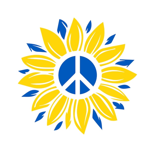 Peace for Ukraine banner with sunflower Vector illustration