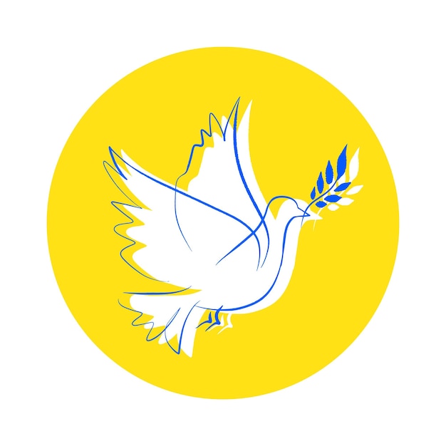 Peace for Ukraine concept sketch in form of sticker dove of peace, national colors yellow and blue