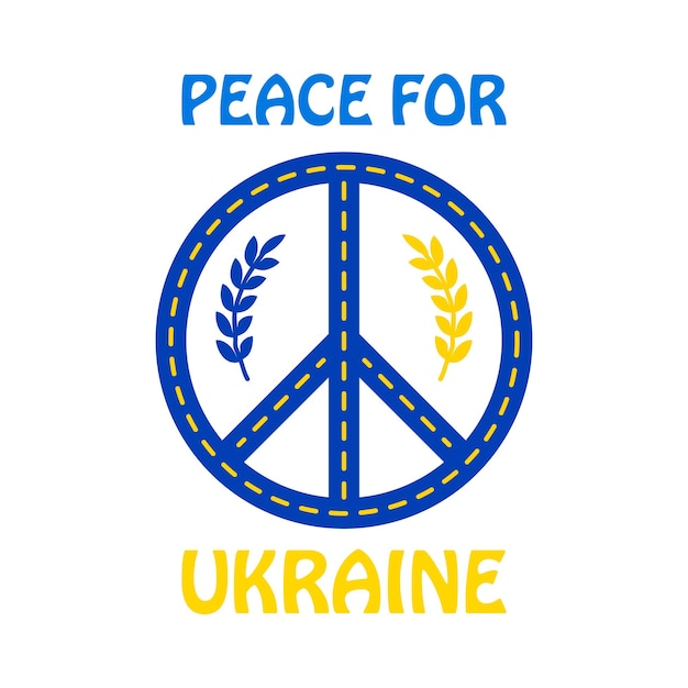 Peace for Ukraine text with Ukraine flag in peace symbol