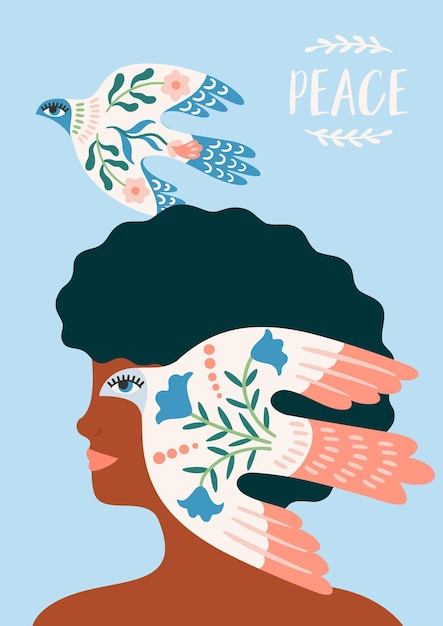 Peace woman and dove of peace vector illustration elements for card poster flyer and other use