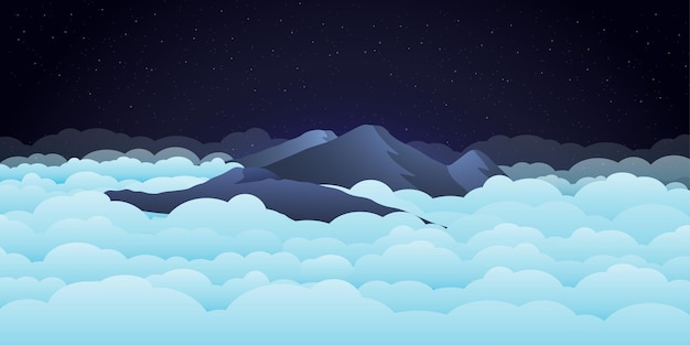 구름 바다가 있는 프라우 산의 평화로운 아름다운 밤, 배경 또는 벽지로 사용
