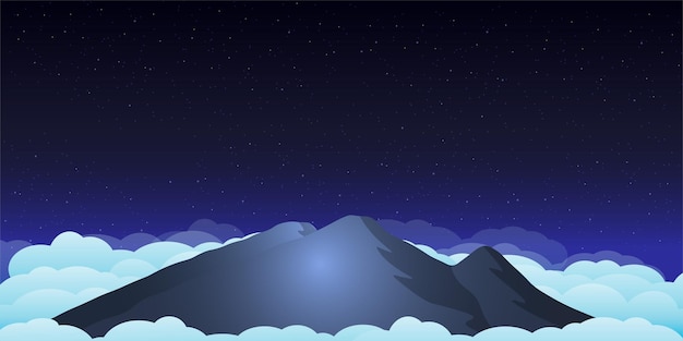 Vector peaceful beautiful night over prau mountains with ocean of clouds, use as landscape background