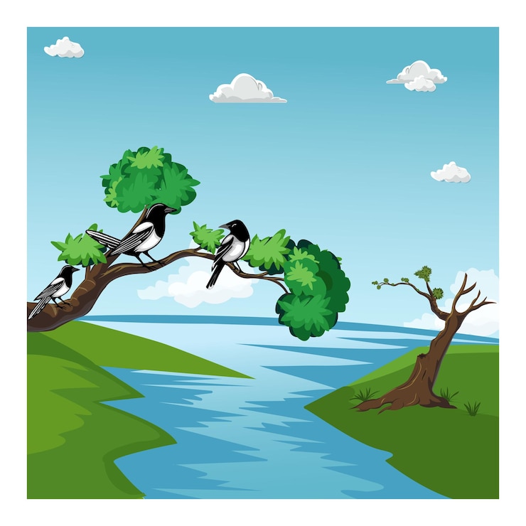 Vector peaceful bird and nature landscape vector design