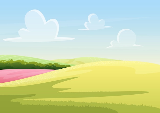 Vector peaceful cartoon summer field nature landscape background