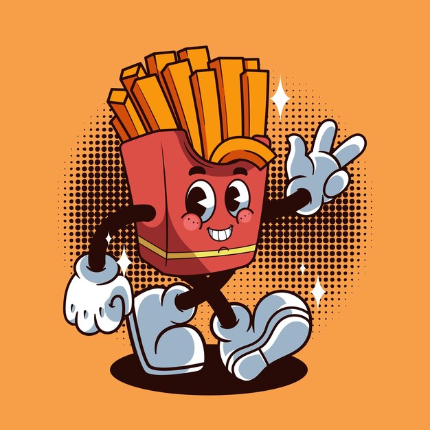 peaceful fries character illustration vintage and retro style