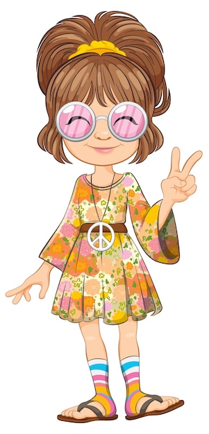 Peaceful Girl in Retro Hippie Attire