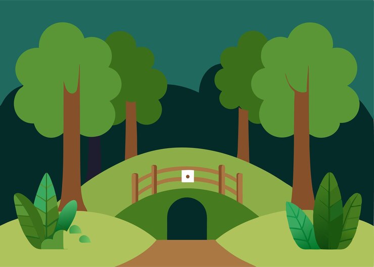 Vector a peaceful hillside scene with a bridge and tunnel