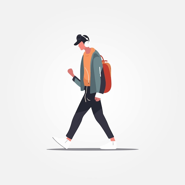 peaceful man walking listening to music on headphones vector illustration