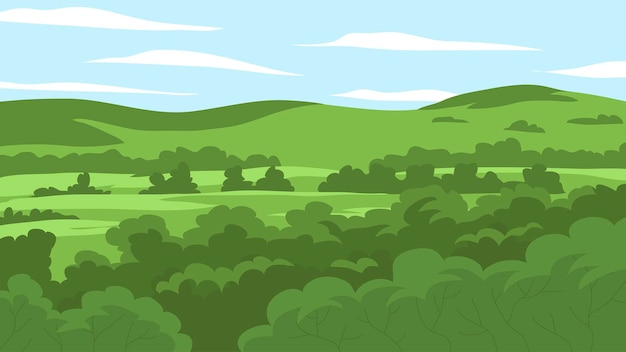 Vector peaceful summer nature landscape with hills and forests