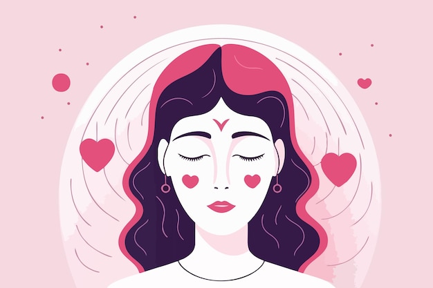 Peaceful woman with third eye employs intuition in decisions Psychic girl considers mind and heart Spirituality esotericism Vector art